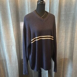 ATC V-Neck Blue Sweater with Ribbed Knit
